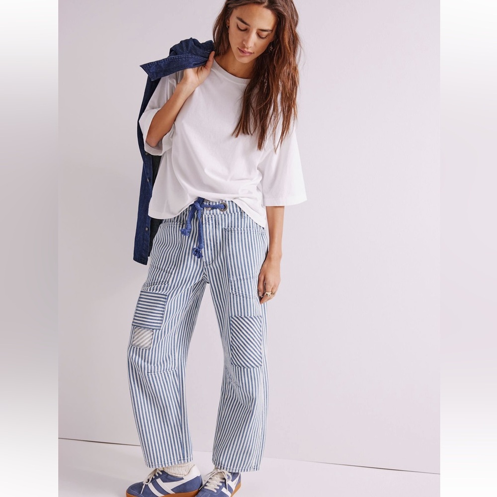 FREE PEOPLE RAILROAD LOW SLUNG JEANS - MINTY RAILROAD STRIPE - Picture 2 of 12